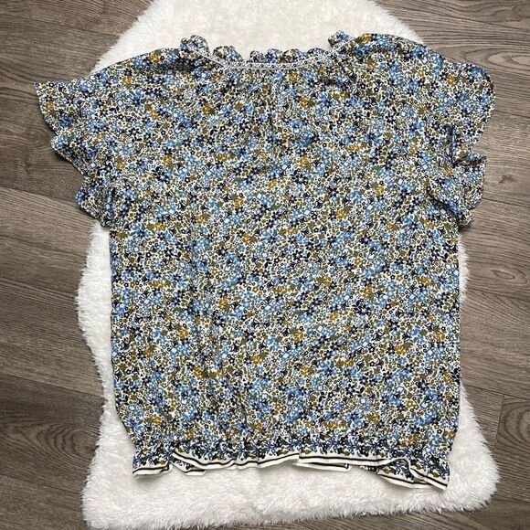 Max Studio Shirt Women Size Large Blue Floral Ruffle Spring Lightweight - Picture 6 of 8